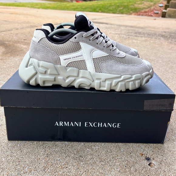Armani Exchange athletic sneakers ‘Stone, white’ Sz. 9 men’s *Like New in box - Picture 1 of 10